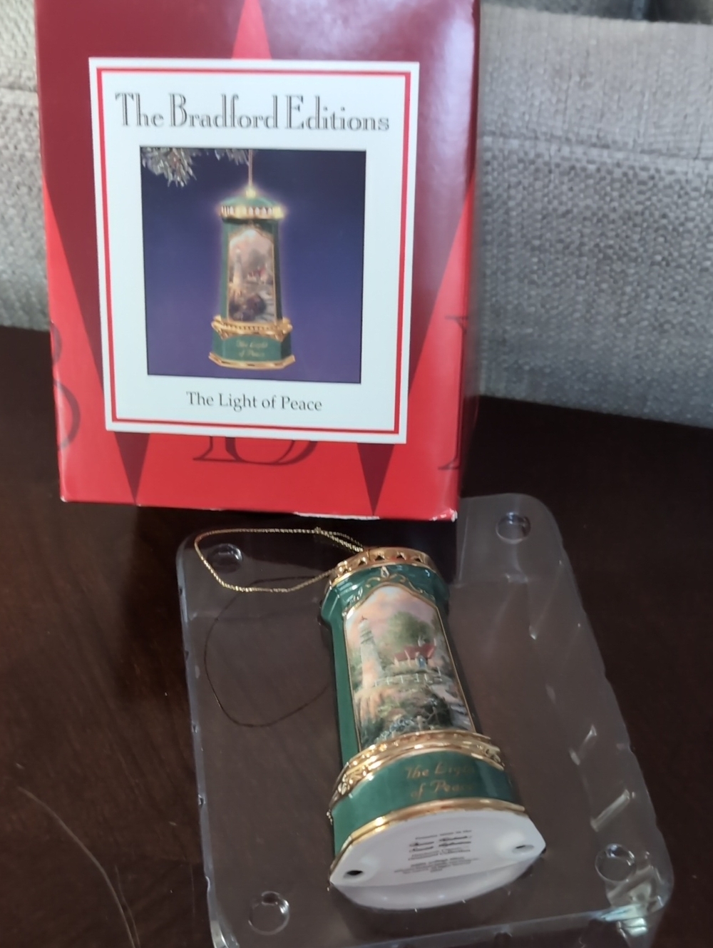 Thomas Kinkade Green and Gold Light Of Peace Lighthouse Holiday Ornament